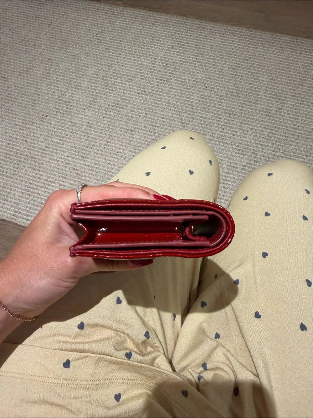 Dior Red Patent Leather Quilted Card Holder with Gold Hardware